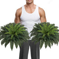 JUSTOYOU 36" Artificial Boston Fern Bush, Artificial Ferns for Outdoors Large Set of 2 with 60 Fronds Faux Ferns UV Resistant Fake Plants for Indoor and Outdoors Home Office Greenery Decor