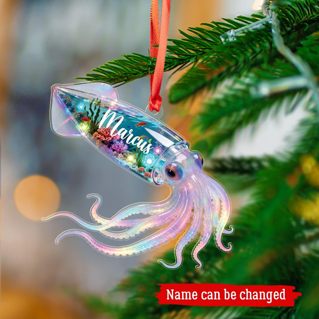 Personalized Squid 2D Flat Acrylic Ornament, Ocean Creature Holiday Keepsake, Squids Ocean Aquatic Ornament, Oceans Animal Gift for Marine Lovers, Custom Name Squid Christmas Ornaments 2025