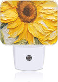 Sunflower Oil Painting Night Light Plug into Wall, Sunflower Night Light with Dusk to Dawn Sensor for Kid Girls Boys Women Men Bedroom, Hallway, Kitchen, Bathroom, Stairs Decor