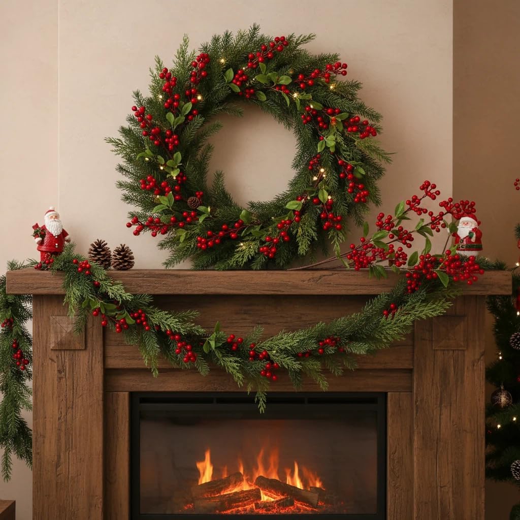 5 Pcs Artificial Holly Berries 30.7" - Christmas Tree Decorations, Realistic Red Berry Stems for Wreaths & Holiday Centerpiece