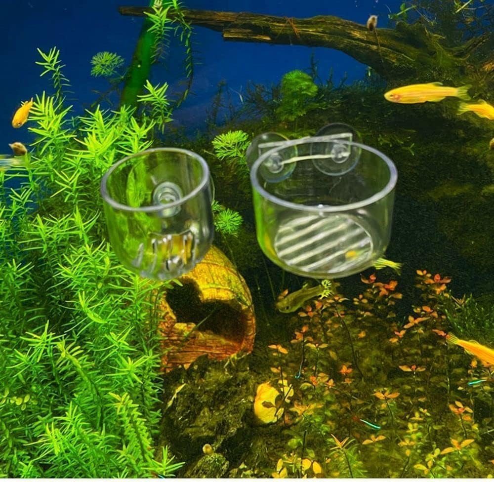 2Pcs Aquarium Plant Pot, Glass Fish Tank Planter with Suction Cups, Plants Holder Decoration Cup