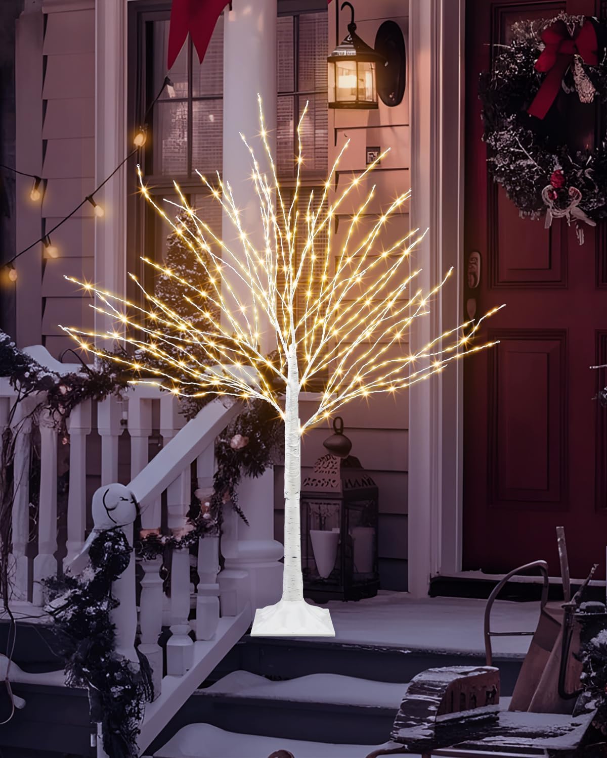 4 FT Lighted Birch Tree, White Birch Tree with 432 LED Lights Artificial Light Up Birch Twig Christmas Tree with Timer for Home Porch Yard Mantel Outdoor Indoor Party Decor