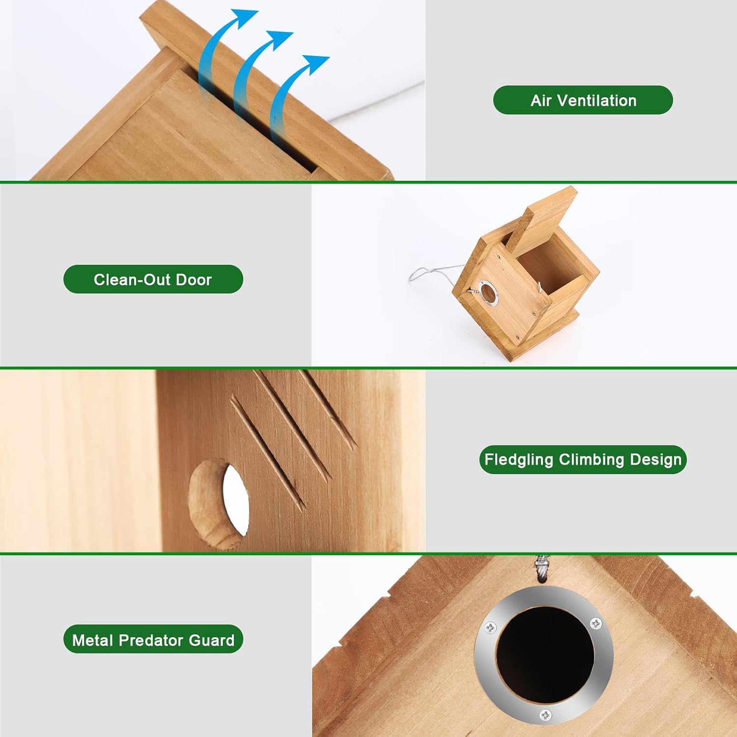 Gtongoko 1-1/8" Entrance Hole Wren House, Hanging Wren Bird Houses for Outside for Nesting with Metal Guar Bird Nest with Air Vents, Clean Door for Wildbird Watching 1 Pack