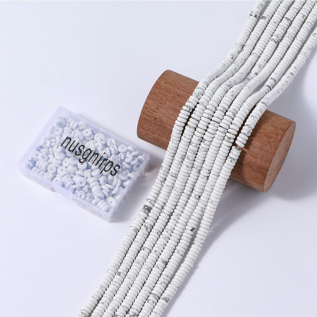 Natural White Howlite Disk Stone Spacer Beads 6x2mm 38cm/str Flat Rondelle Loose Semi Gemstone Caps for Making Bracelets Necklace