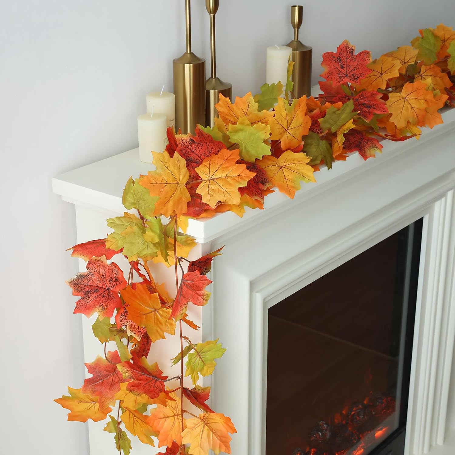 Mizii Fall Decor 5 Packs 390" Artificial Maples Vines Garland Fake Vine Fall Garland Silk Maple Leaves Faux Hanging Plants for Thanksgiving Porch Mantle Fireplace Farmhouse Harvest Decorations (Maple)