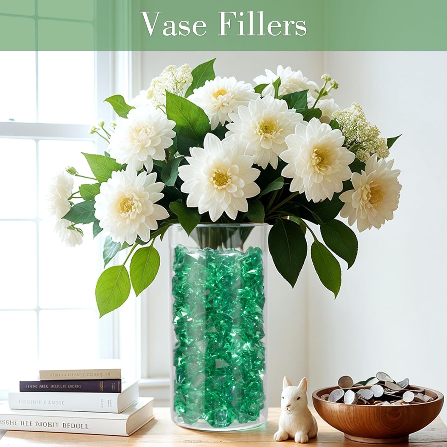 DomeStar 150PCS Fake Ice, Vase Fillers Green Acrylic Fake Diamonds Plastic Gems for Fish Tank Table Scatter Decoration