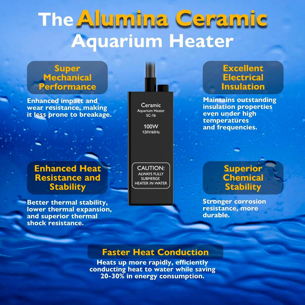 Aquarium Heater 100W Alumina Ceramic Betta Heater Adjustable Submersible Fish Heater Small Fish Tank Heater Turtle Heater with Digital Display Thermostat, for 10-20 Gallon Tanks