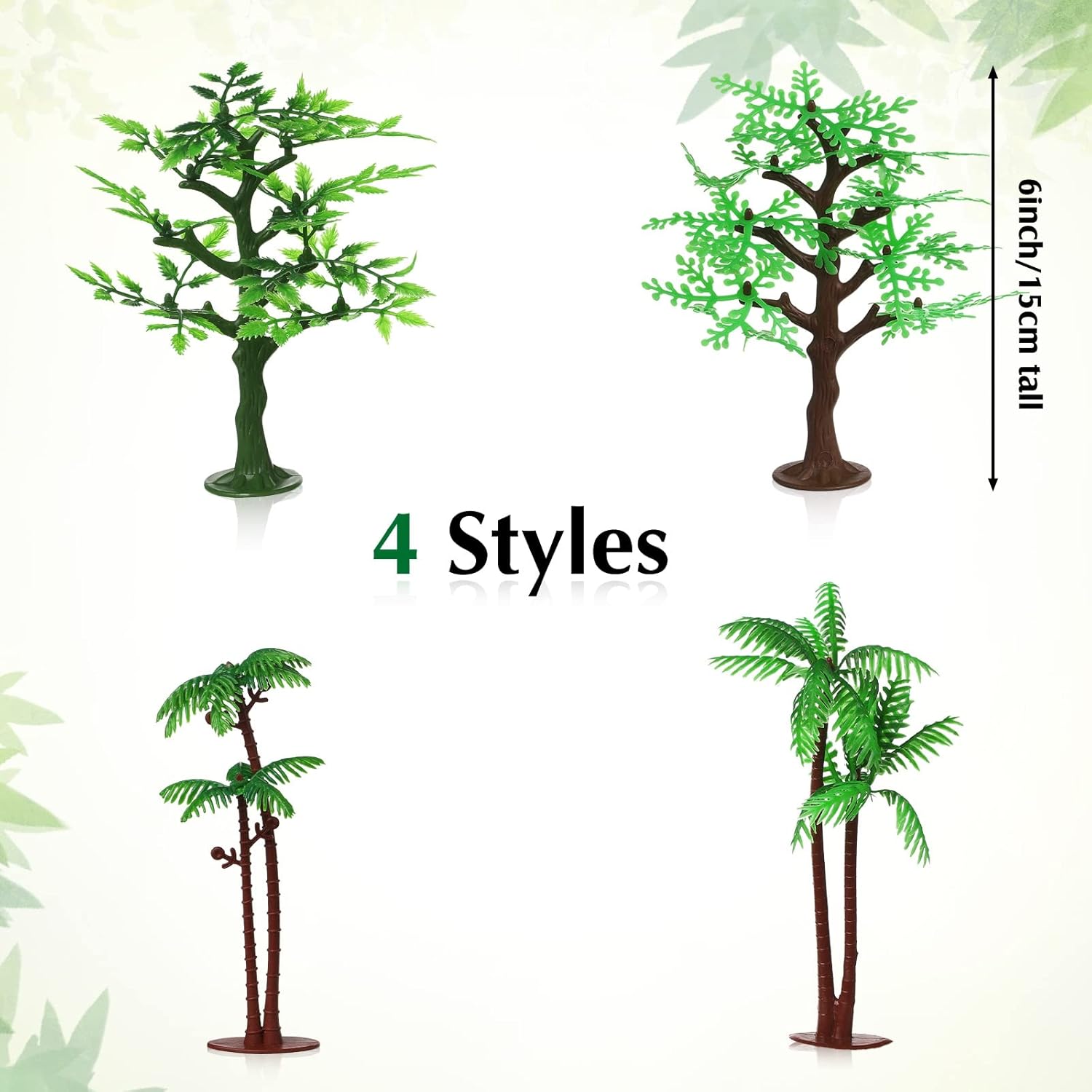 Janinka 48 Pcs Mini Toy Jungle Trees Plastic Model Coconut Trees Figurines with Base Cake Decoration Rainforest Diorama Supplies Scenery Architecture for Craft, Building, Scenery Landscape, 4 Styles