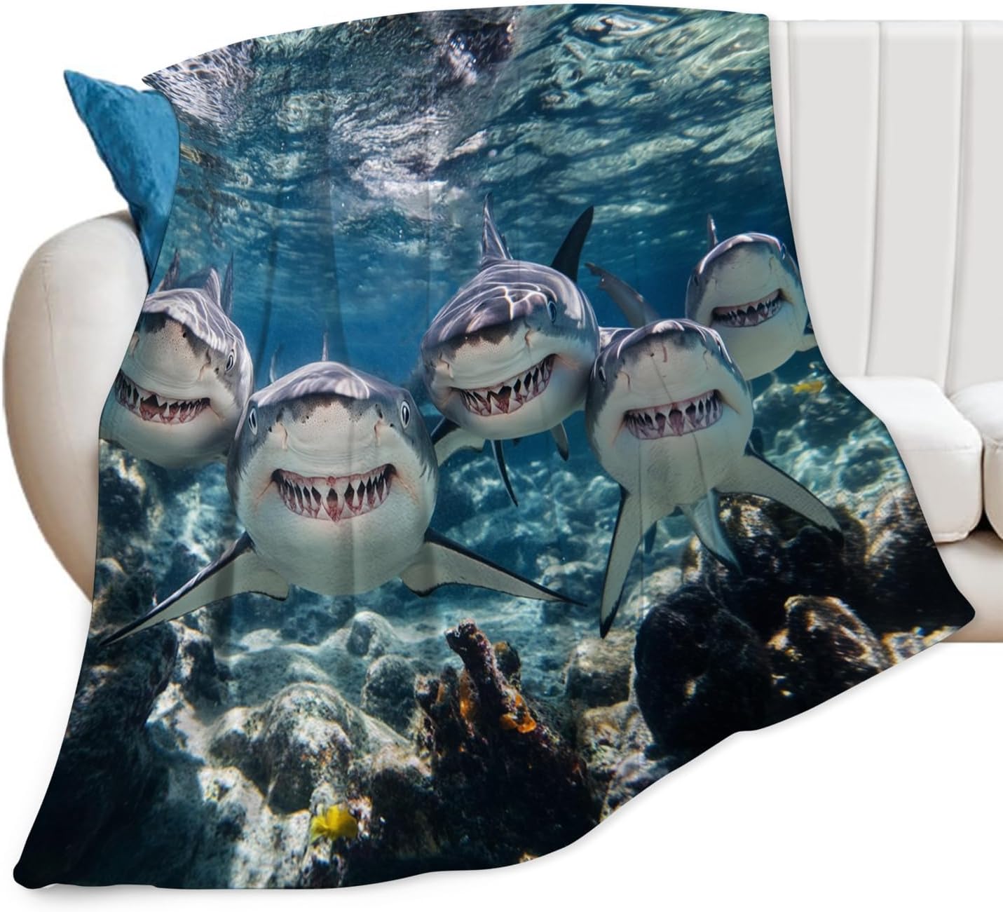 Funny Shark Blanket Marine Life Animal Throw Blankets Gifts for Girls Boys Kids Shark Lover Soft Cozy Fleece Plush for Couch Sofa Bed 60"x50"