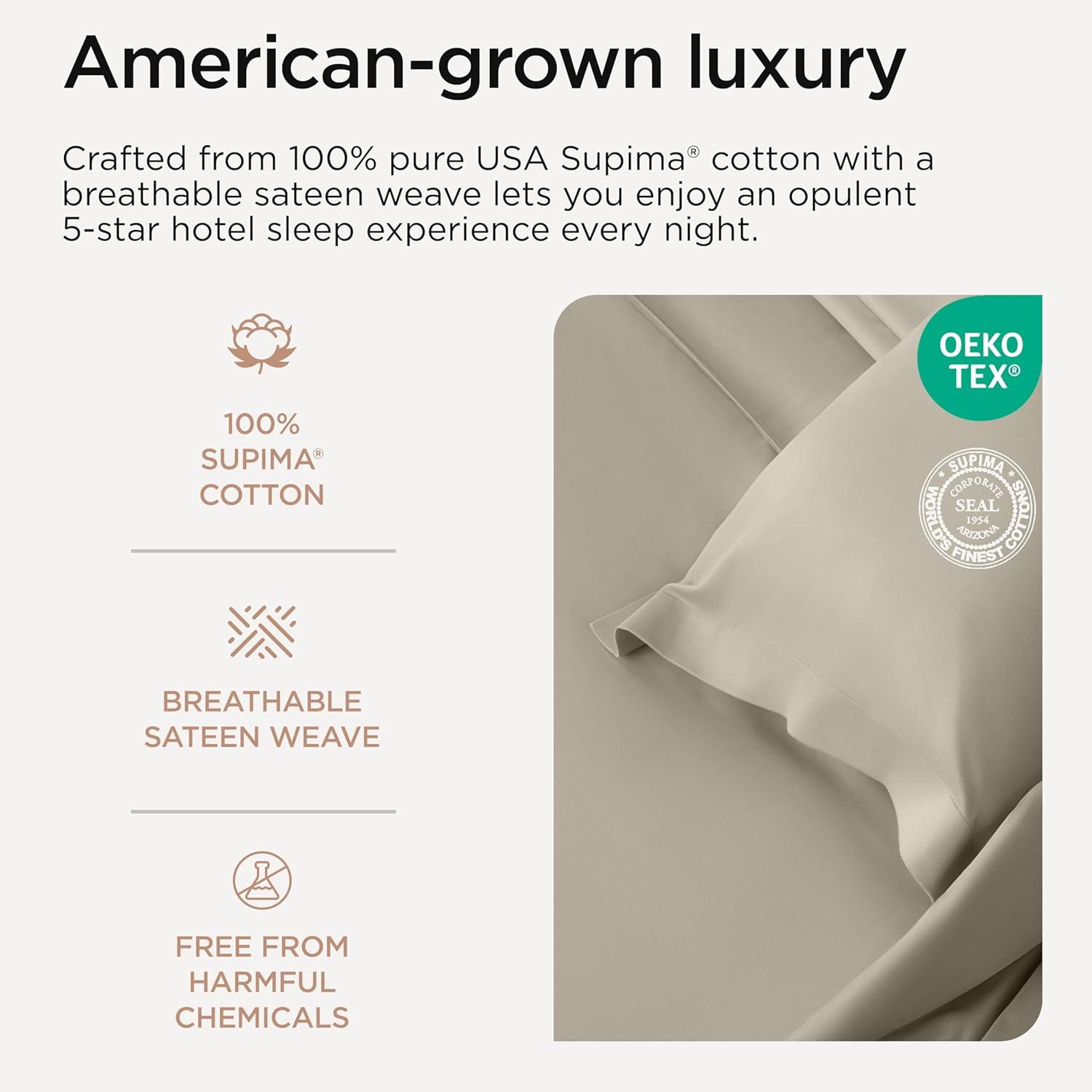 Threadmill King Size Sheets | 600 Thread Count King Bed Sheets Set for King Mattress 16” Deep Pocket | Sateen Weave 4-Piece Bedding Set with Cooling Effect | Taupe
