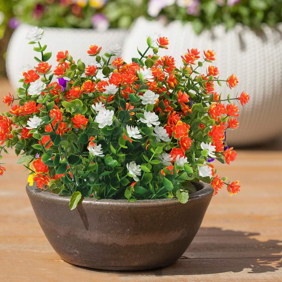 6 Bundles Artificial Flowers, Fake Artificial Greenery UV Resistant No Fade Faux Plastic Plants for Wedding Bridle Bouquet Indoor Outdoor Home Garden Kitchen Office Table Vase (Orange Red)
