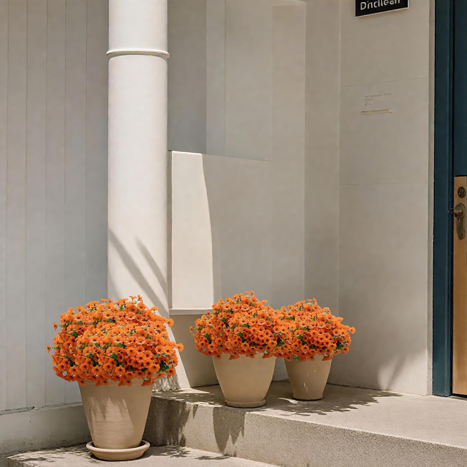 Fall Artificial Flowers for Outdoors,UV Resistant Fall Flowers Outdoor,Not-Fading Faux Fall Flowers for Outdoor Planters Front Door Porch Yard Patio Garden Home Decor,12 Bundles (Orange)