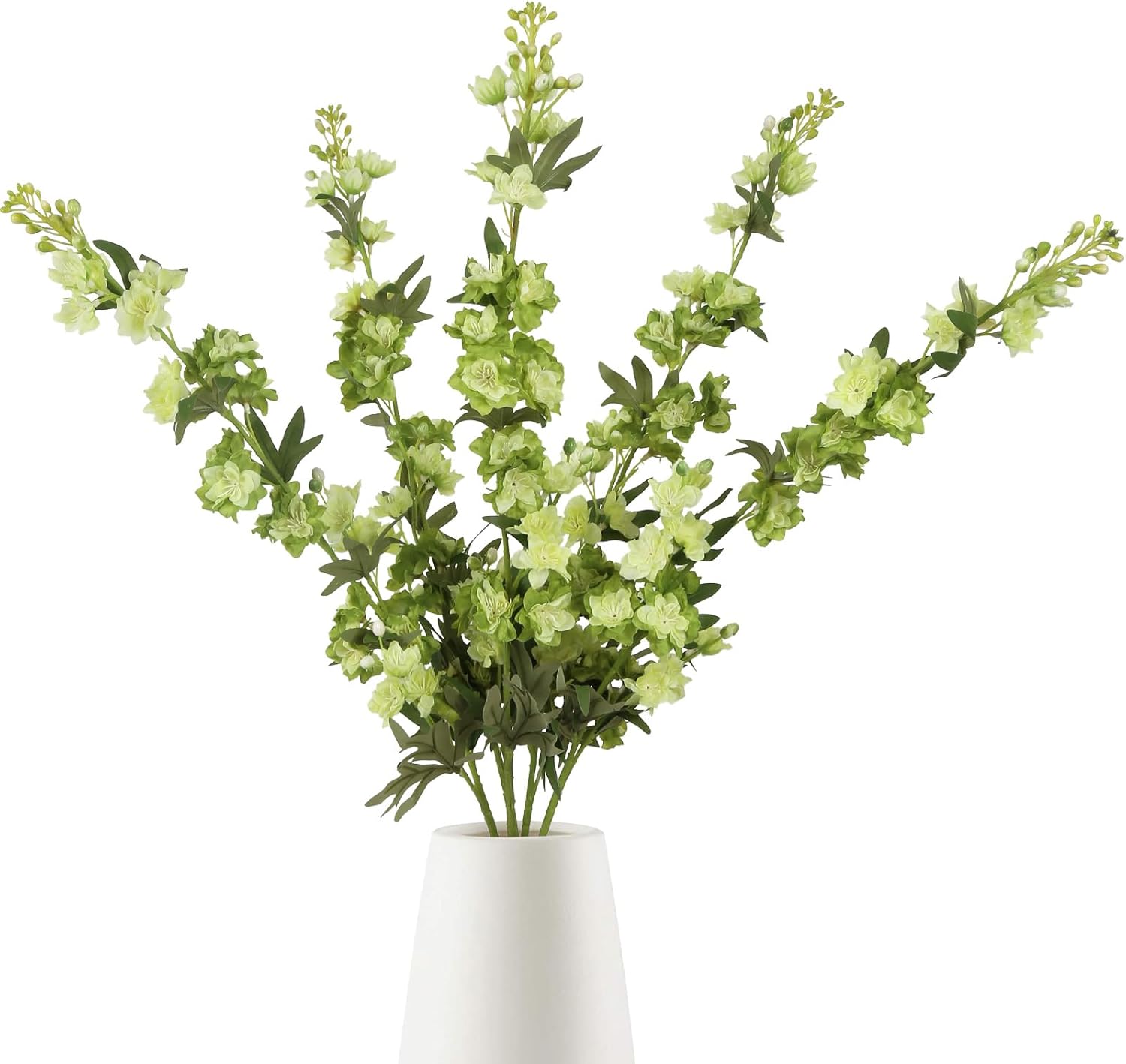 IPOPU Sage Green Delphinium Artificial Flowers 5PCS Silk Larkspur Realistic Faux Snapdragon for Vase, Wedding Centerpieces, Home Table Party Decor
