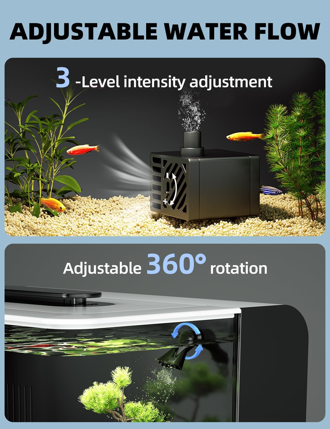Betta Fish Tank, 2.5 Gallon Aquarium Kit with Modular Filtration, Heater, Light, Self Cleaning, Oxygenation, Small Fish Tank for Guppy, Shrimp