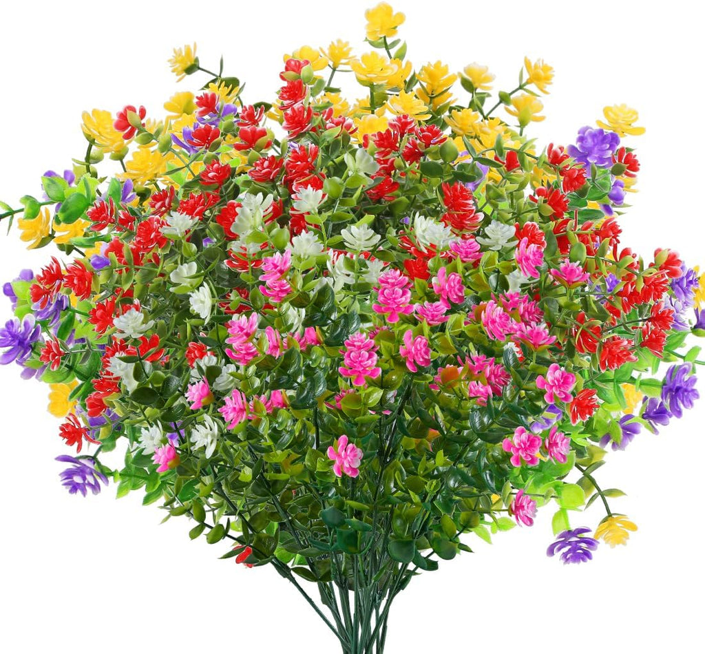 20 Bundles Artificial Flowers, Fake Artificial Greenery UV Resistant No Fade Faux Plastic Plants for Wedding Bridle Bouquet Indoor Outdoor Home Garden Kitchen Office Table Vase