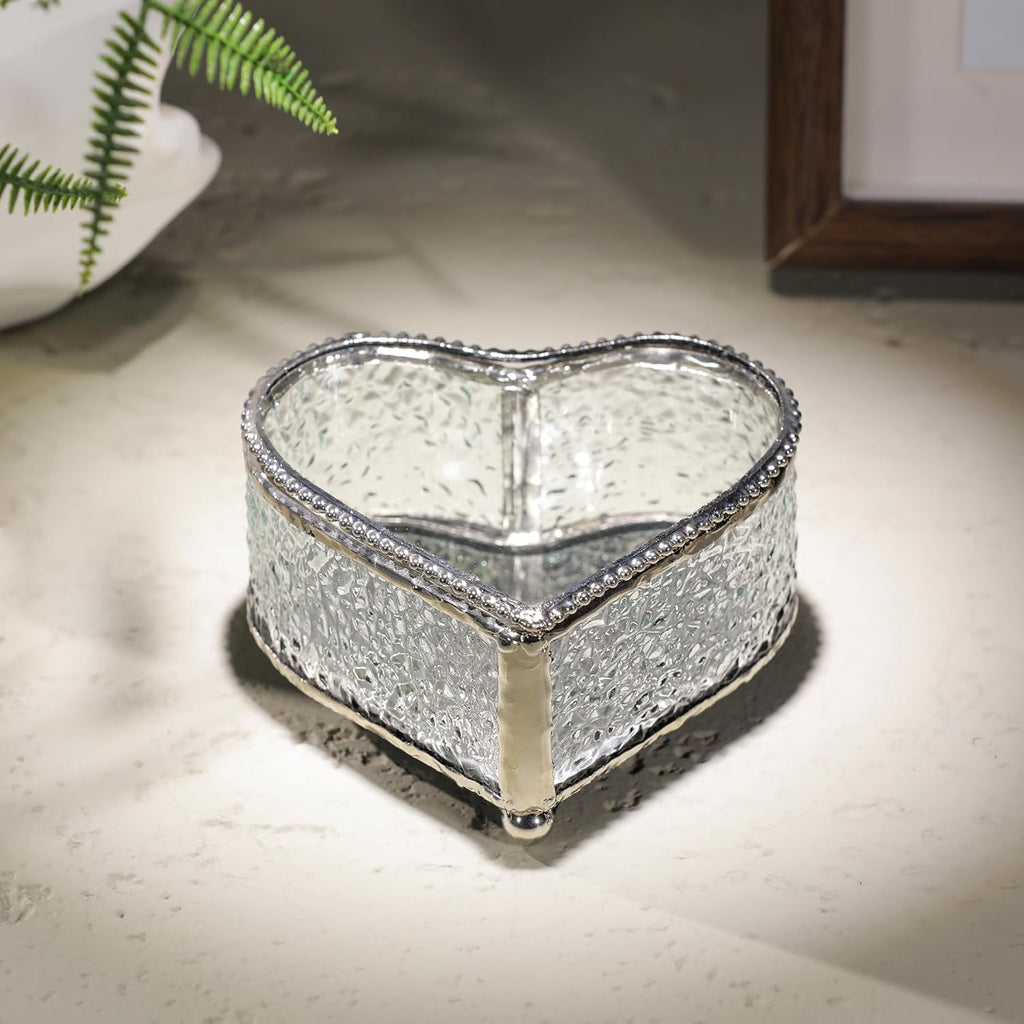 Glass Vintage Jewelry Box Keepsake storage Trinket Ring Display Box Home Decor Embossed Clear Glass Box Organizer(4×3.6×2.1inches)