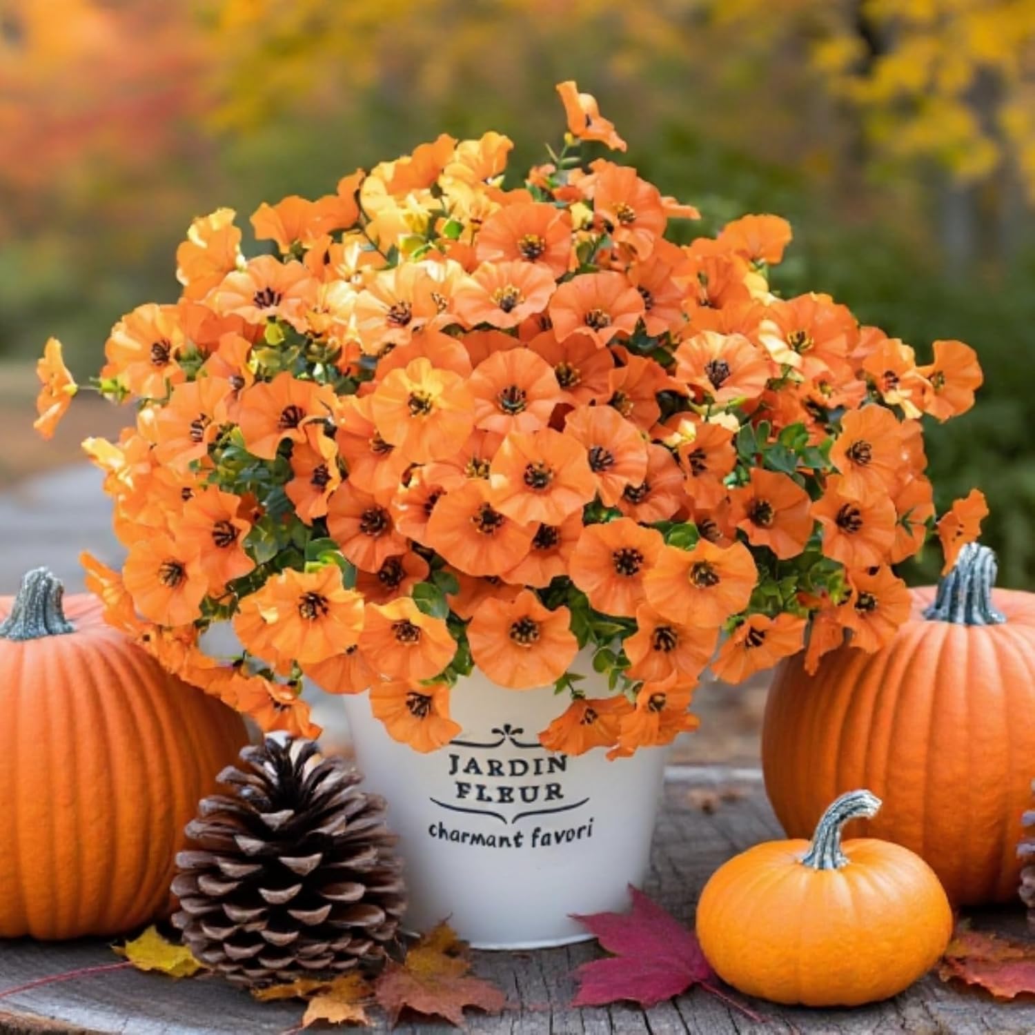 Fall Artificial Flowers for Outdoors,UV Resistant Fall Flowers Outdoor,Not-Fading Faux Fall Flowers for Outdoor Planters Front Door Porch Yard Patio Garden Home Decor,12 Bundles (Orange)