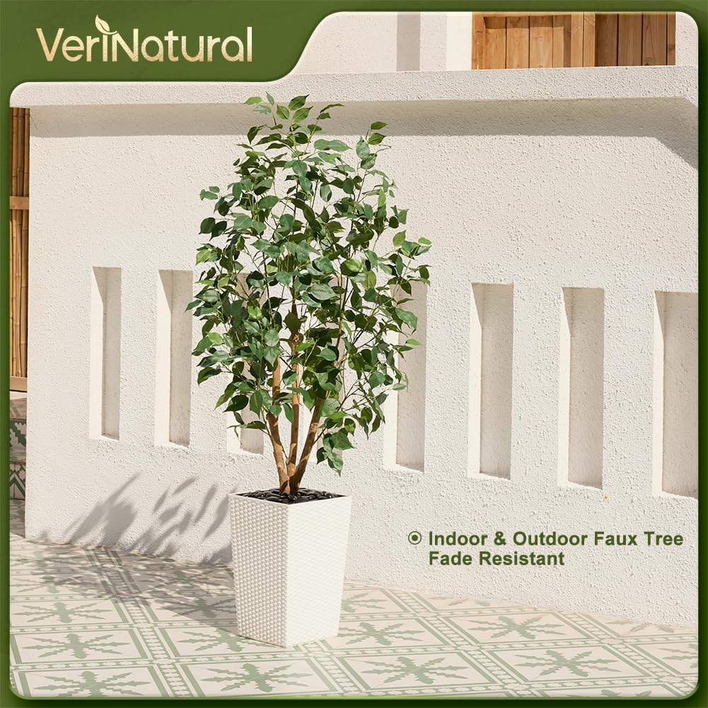 Artificial Olive Tree 5ft, Tall Fake Tree for Indoor & Outdoor Decor with Black Pot & Pebbles, UV Resistant Silk Leaves, Realistic Faux Potted Plant for Living Room,Office,Home Decor,VN137