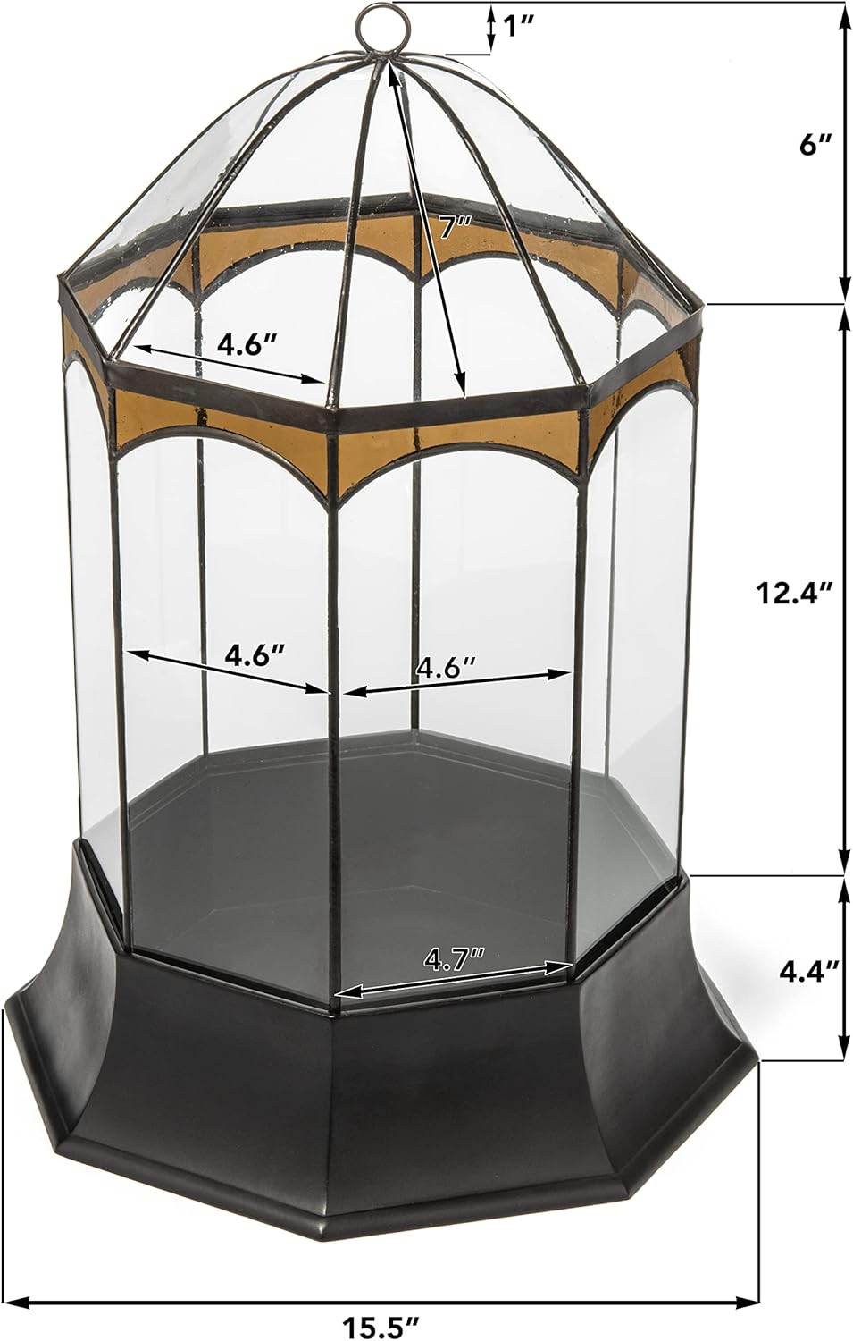 H Potter Eight Sided Terrarium Wardian Case with Curved Glass and Brown Accents Large