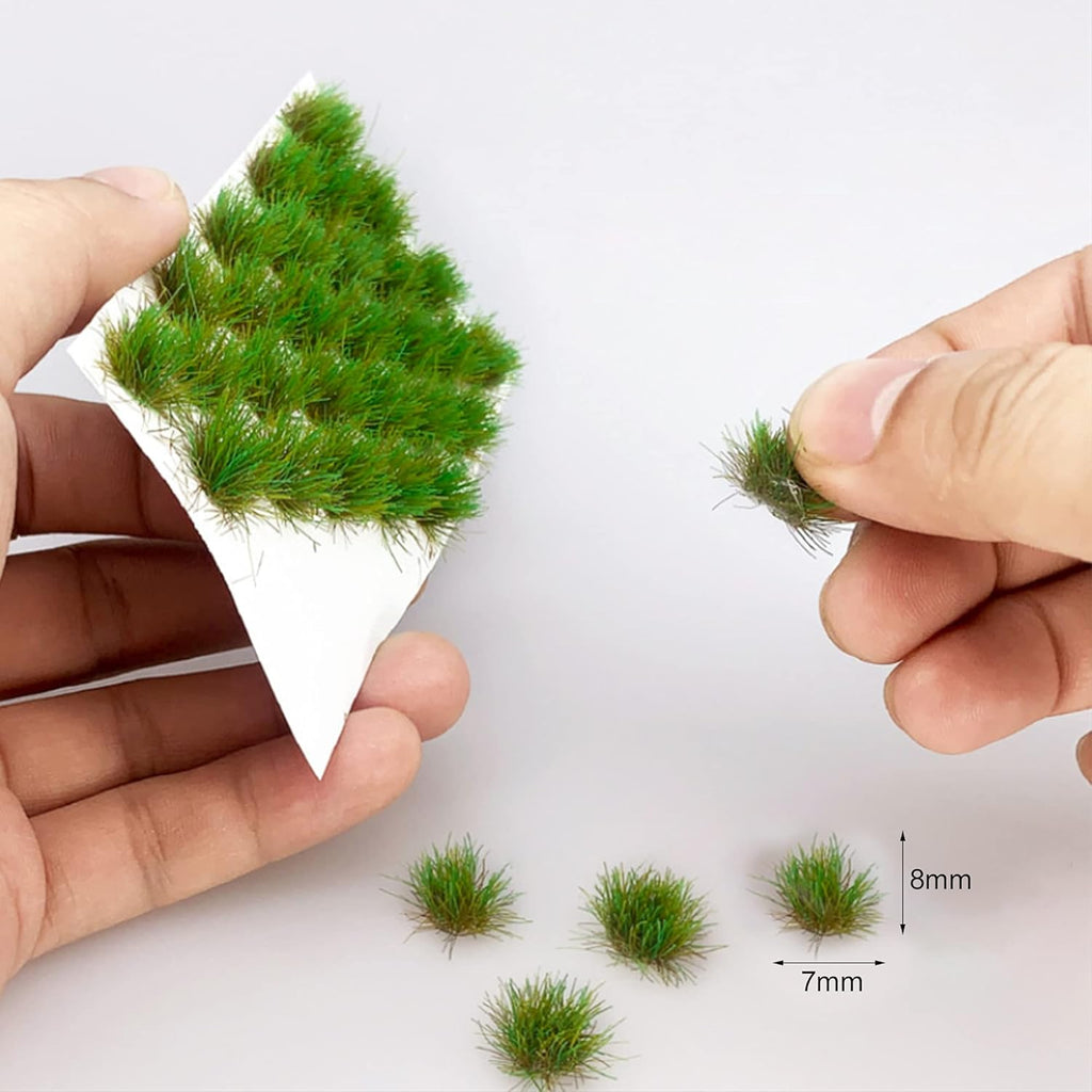 Cayway 128 PCS Static Grass Tuft Model Grass Tufts Terrain Model Kit Resin Static Scenery Model, Fake Moss Grass and Tweezers for Train Landscape Railway Artificial Grass Modeling