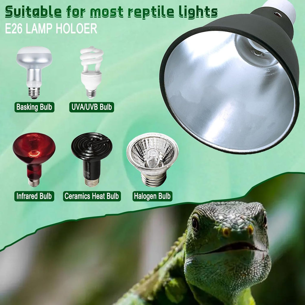 BNOSDM Reptile Light Fixture,5.5 Inch High Deep Dome Reptiles Heat Lamp Fixture for UVB UVA Bulb,Heat Basking Bulb,Optical Reflection Heat Lamp Fixtures for Reptile Amphibian Tank Terrariums