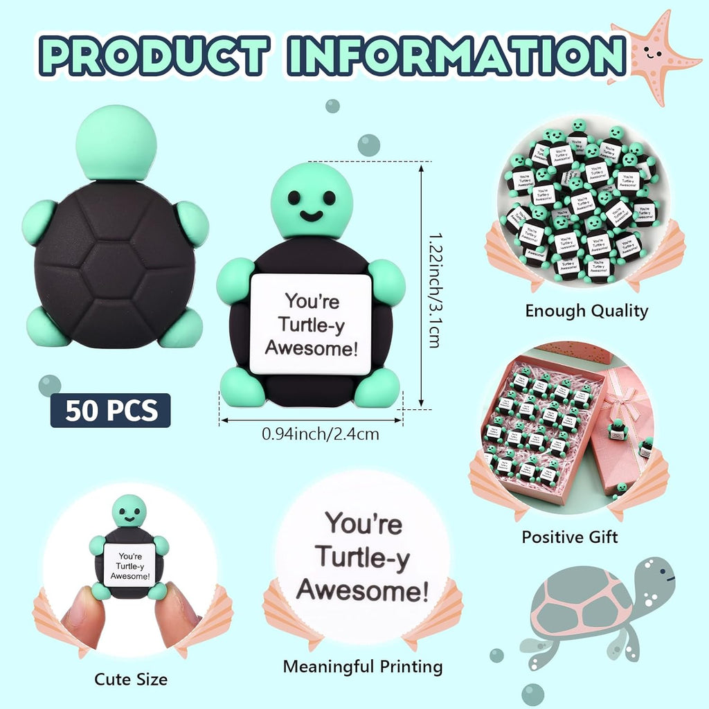 Gejoy 50 Pcs Mini Rubber Turtle Toys Positive Gifts Turtle Figures Decorations and Encouragement Birthday Motivational Gifts for Colleague Staff Teacher