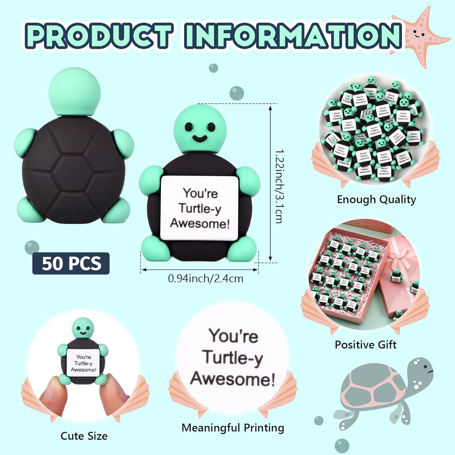 Gejoy 50 Pcs Mini Rubber Turtle Toys Positive Gifts Turtle Figures Decorations and Encouragement Birthday Motivational Gifts for Colleague Staff Teacher