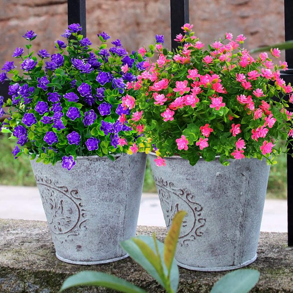 24 Bundles Outdoor Artificial Flowers UV Resistant Fake Boxwood Plants, Faux Greenery for Indoor Outside Hanging Plants Garden Porch Window Box Home Wedding Farmhouse Décor (Mix Color)
