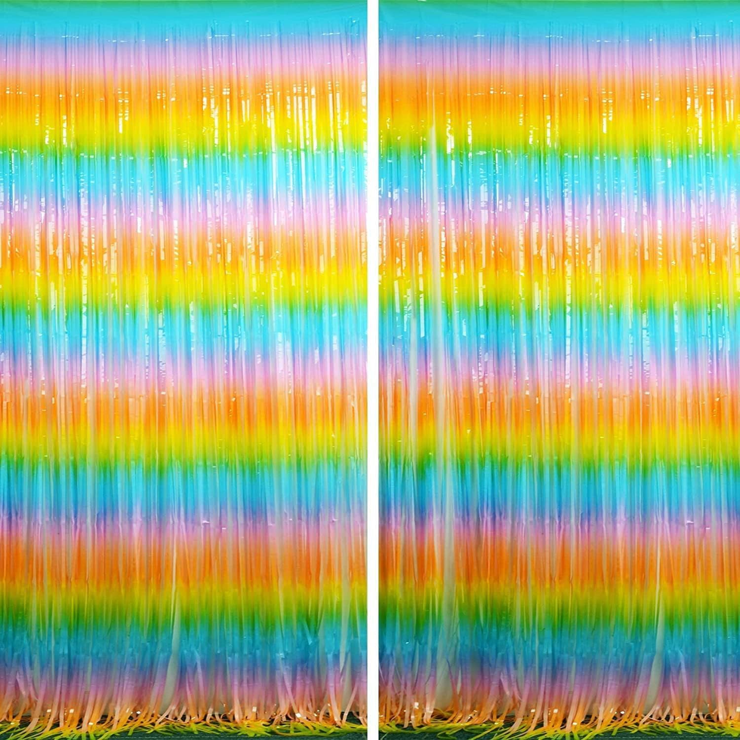 BRAVESHINE Colourful Tinsel Fringe Curtains - 2Pcs 3.2x8.2ft Holidays Photo Booths Streamers Backdrop for Christmas/New Years/Princess/Pastel/Girl/Unicorn/Birthday/Baby/Bridal Shower Party Decorations