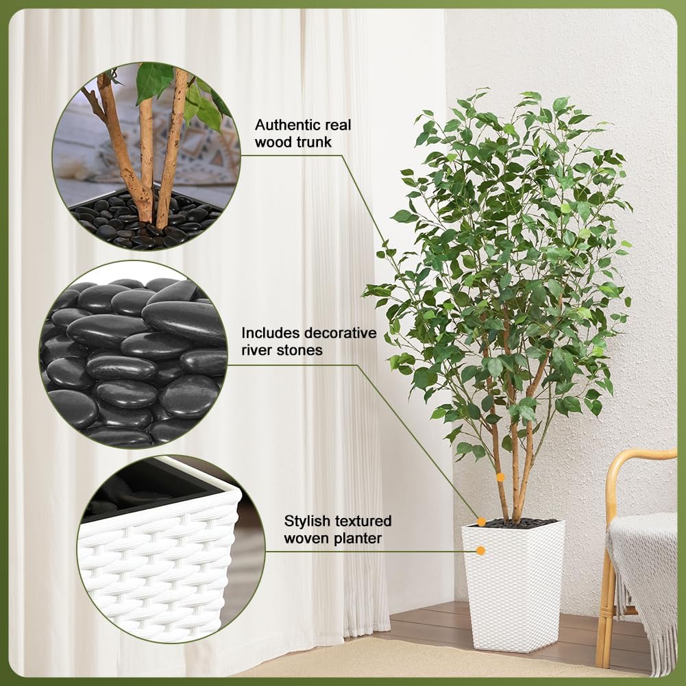 Artificial Olive Tree 6ft, Tall Fake Tree for Indoor & Outdoor Decor with Black Pot & Pebbles, UV Resistant Silk Leaves, Realistic Faux Potted Plant for Living Room,Office,Home Decor,VN137