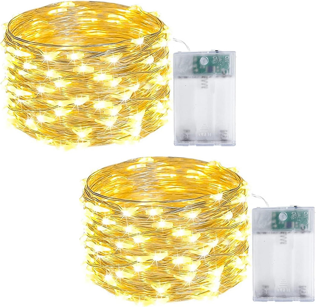 2-Pack Fairy Lights Battery Operated with Timer, Waterproof 16FT 50 LED String Lights Indoor Outdoor, Cuttable Starry Fairy Lights for Christmas Home Bedroom Wedding DIY Centerpiece Decor (Warm White)