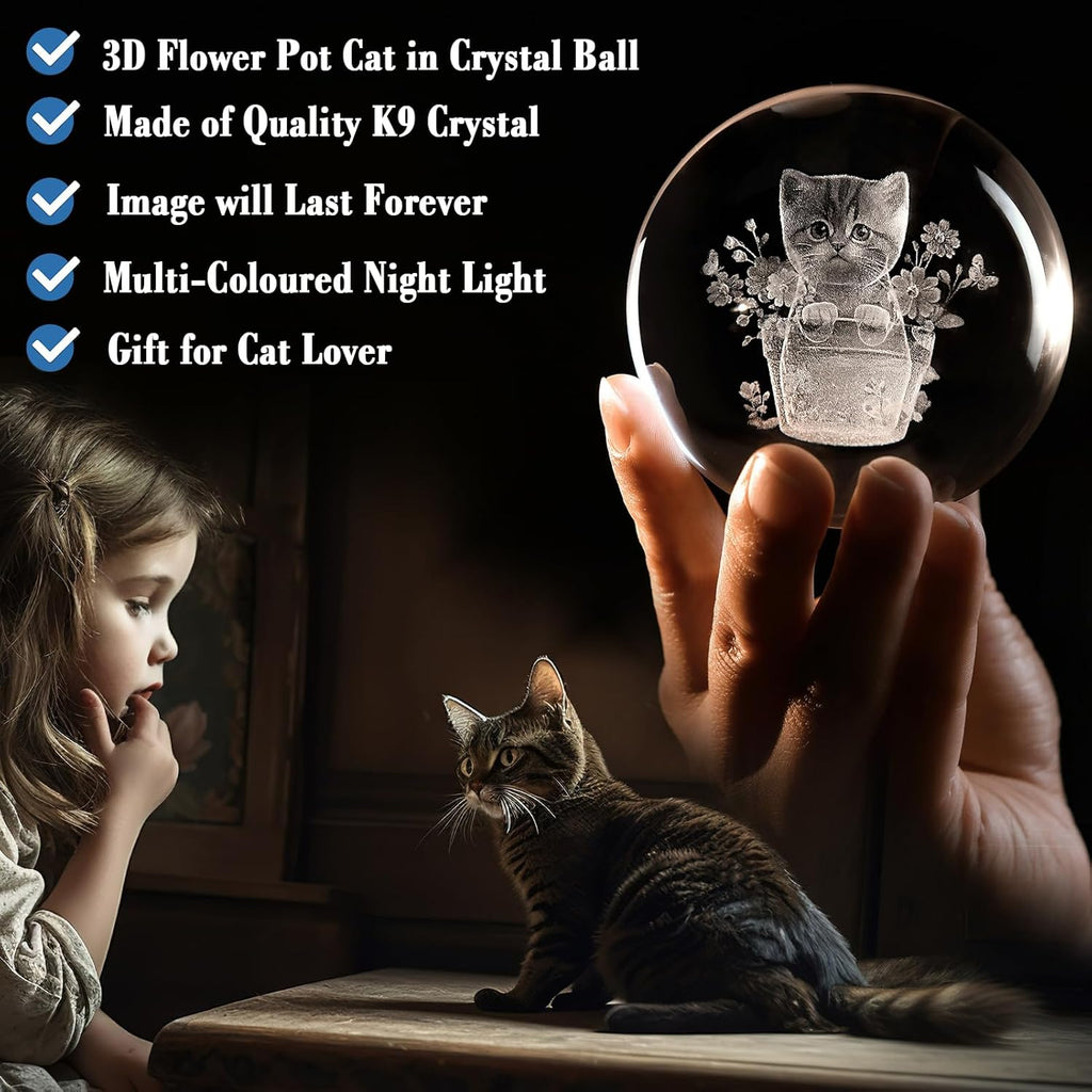 IFOLAINA Cat Themed Gifts for Women Christmas 3D Crystal Ball for Her Mom Girls Cat Lover Gifts for Women Birthday Glass Globe Decor for Bedroom