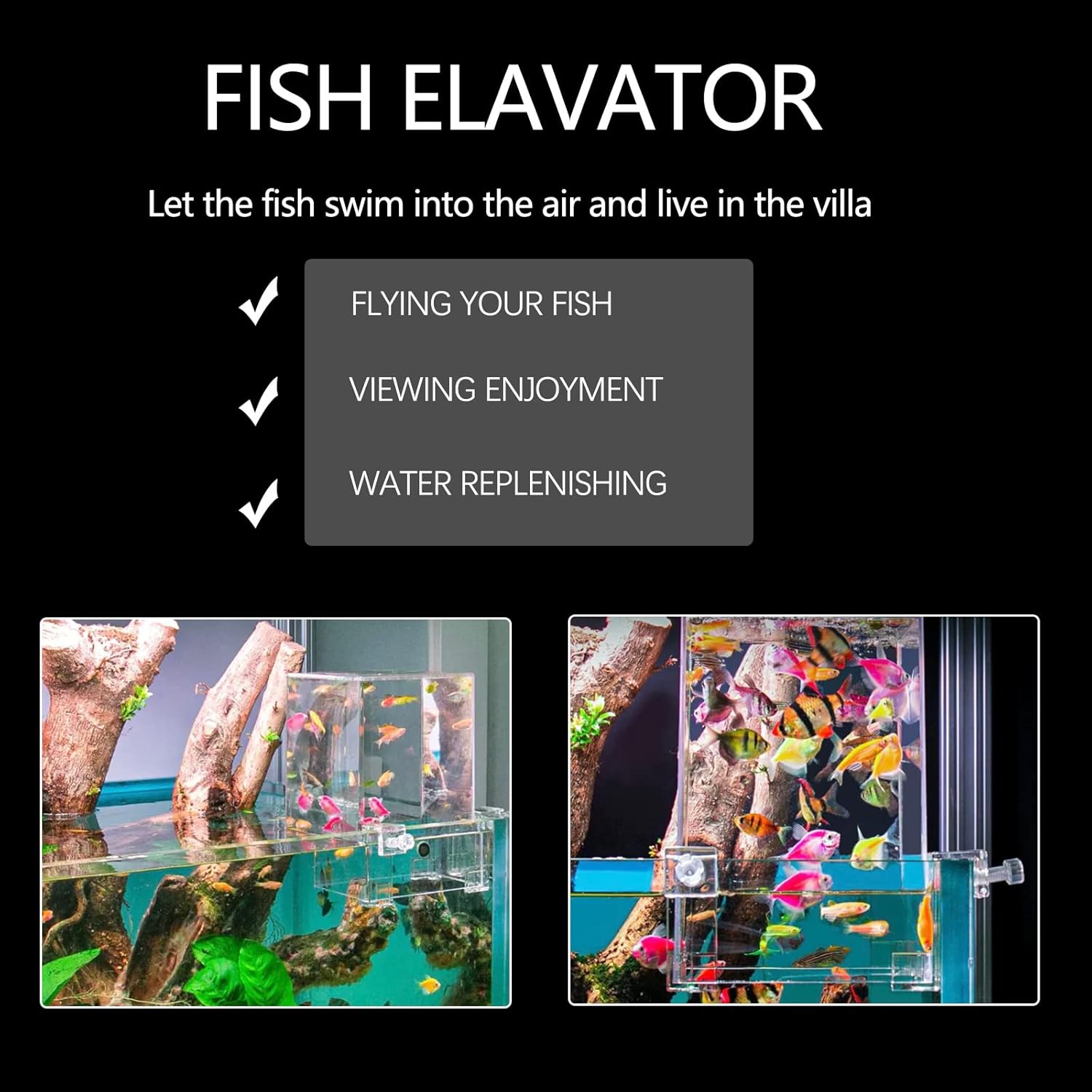 Negative Pressure Fish Tank - Clear Fish Elevator Water Auto-Refill Vacuum Suspended Fish Tank Water Level Maintenance, Increase Fish Activity Area, Aquarium Decoration