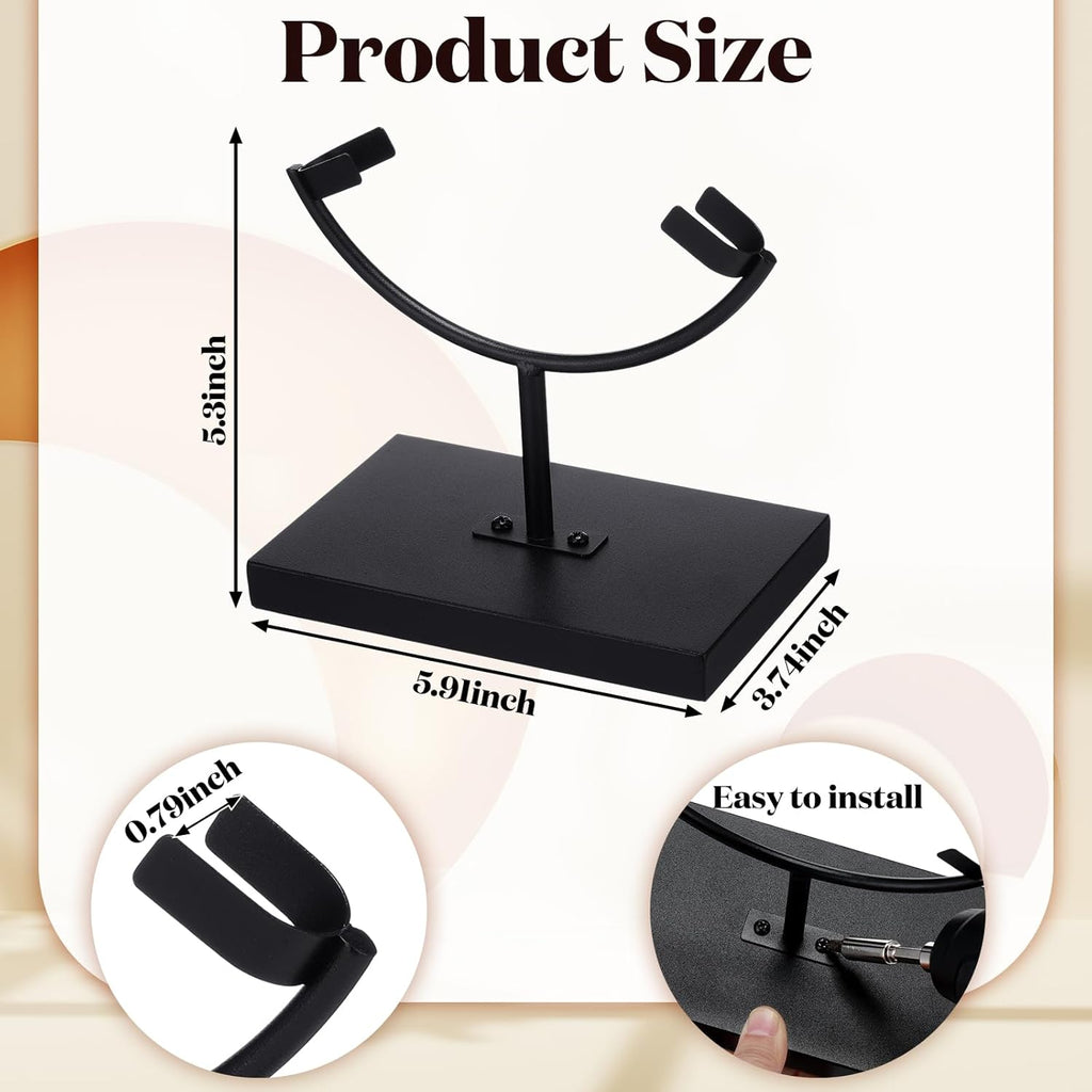Marsui 2 Pcs Metal Rock Display Stand Crystal Holders Black One Arm Two Prong Display Easel Holder for Slab Slice Fossil Flat Minerals and Crystals