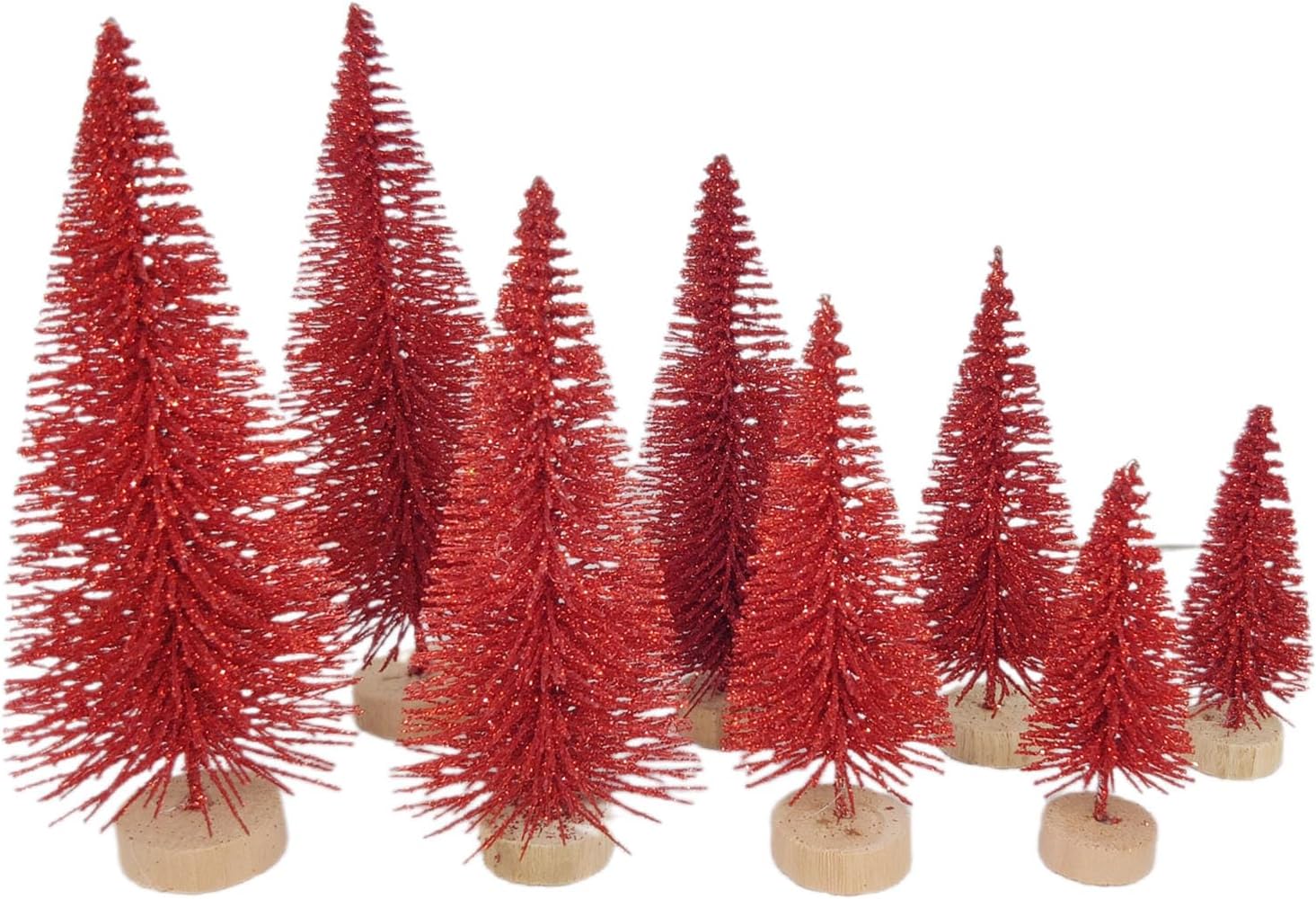 8 Pcs Artificial Mini Christmas Trees, Miniature Pine Trees Sisal Trees with Wood Base Tabletop Christmas Tree for Christmas Xmas Holiday New Year (Red, 8 pcs)