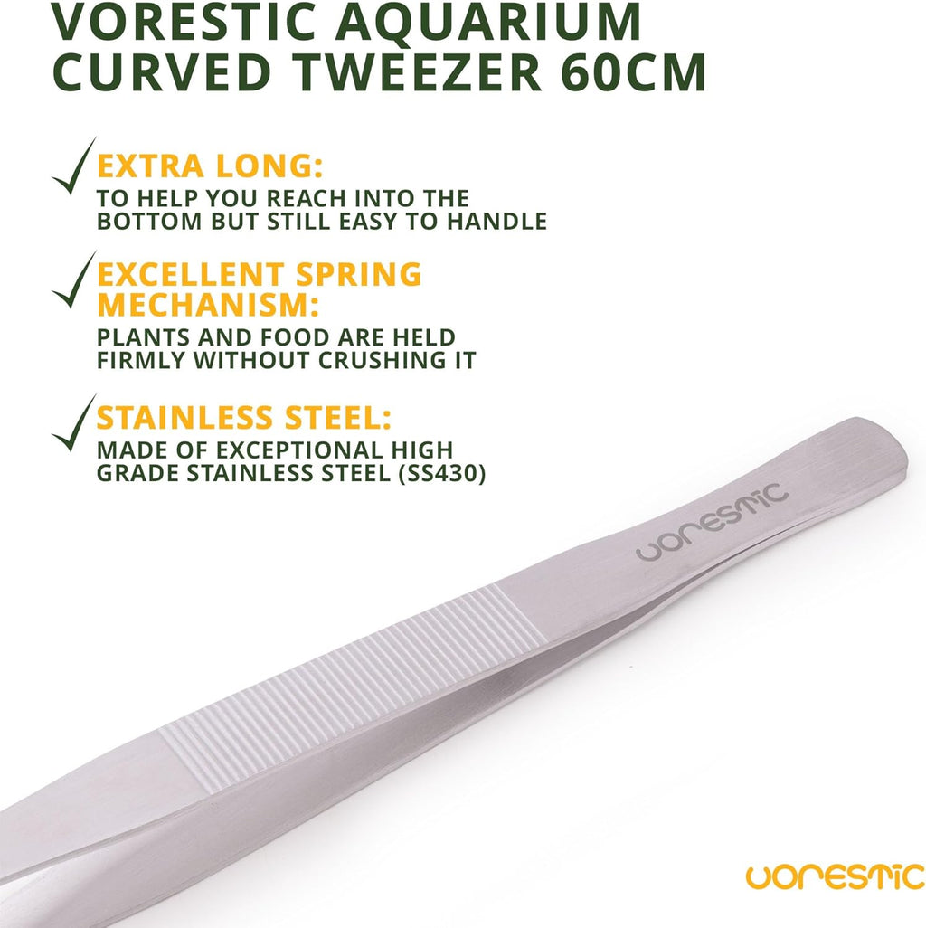 VORESTIC Heavy Duty Aquarium Tweezers Extra Long 23.6 Inch Curved, Long Tweezers for Terrarium, Aquarium Tongs