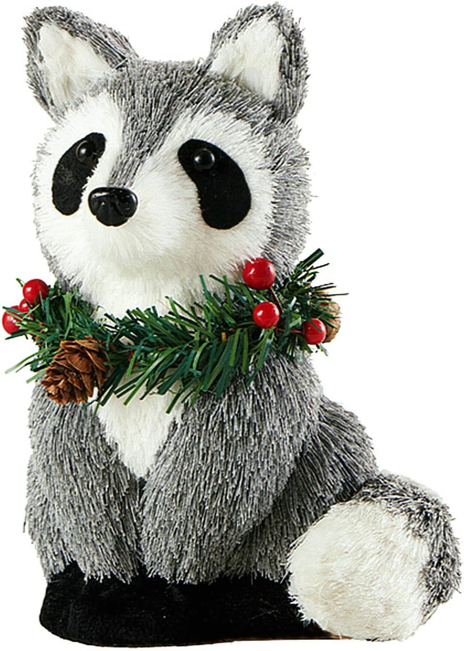 naturevibe 7.5 Inches Sisal Raccoon Figurine for Rustic Christmas Decorations, Woodland Animals with Holiday Accent as Christmas Table Decor or Farmhouse Decor