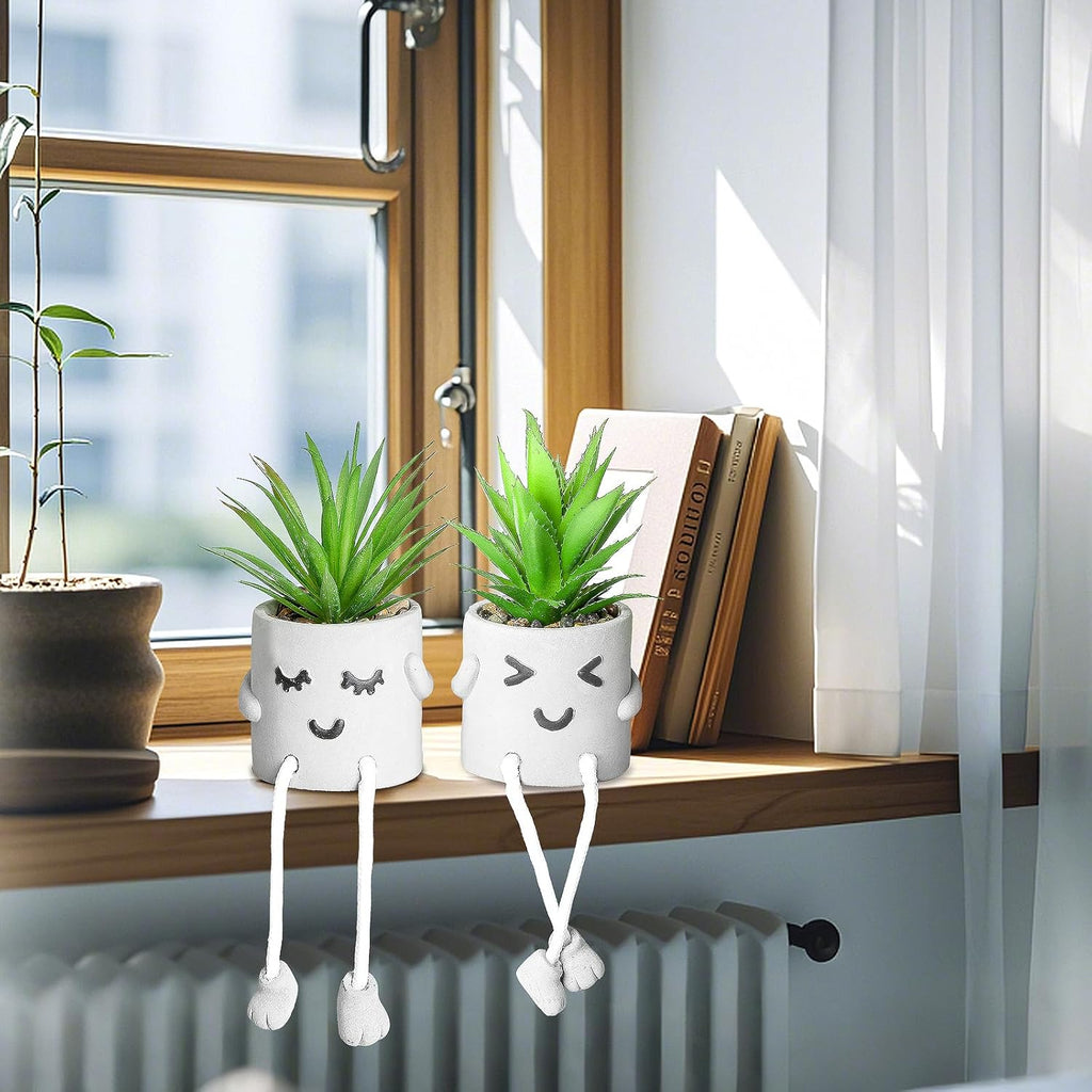 INFTYLE Creative Artificial Succulent Plants in pots - 3 Pieces Mini Fake Plant Faux Succulent Emotional Cement Potted for Home Desk Shelf Kitchen and Office Decor (3PCS)