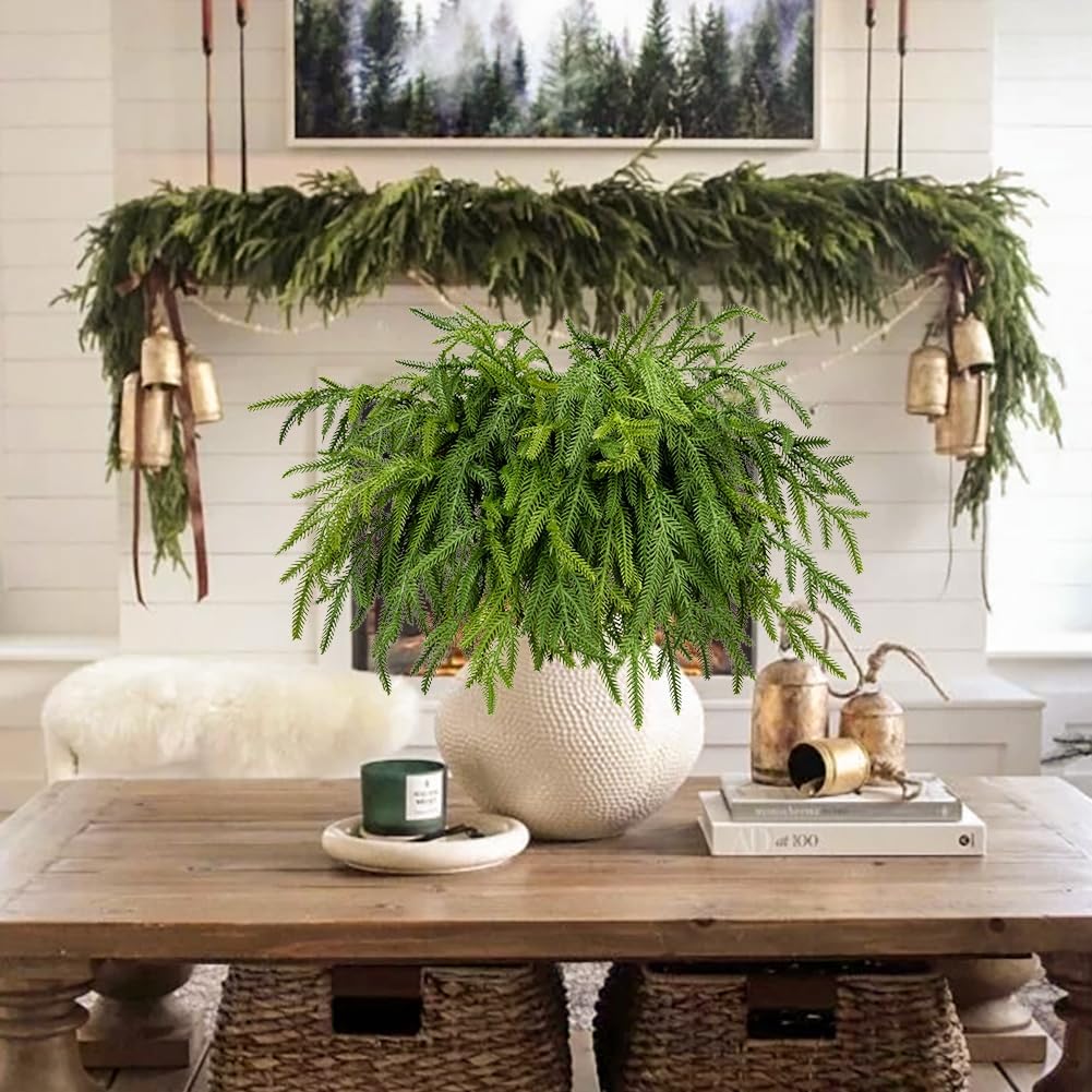 Briful 20PCS Christmas Norfolk Pine Branches - Real Touch Stems for DIY Crafts, Artificial Christmas Decor, Xmas Garland Wreaths Indoor Outdoor (22.5 Inches)