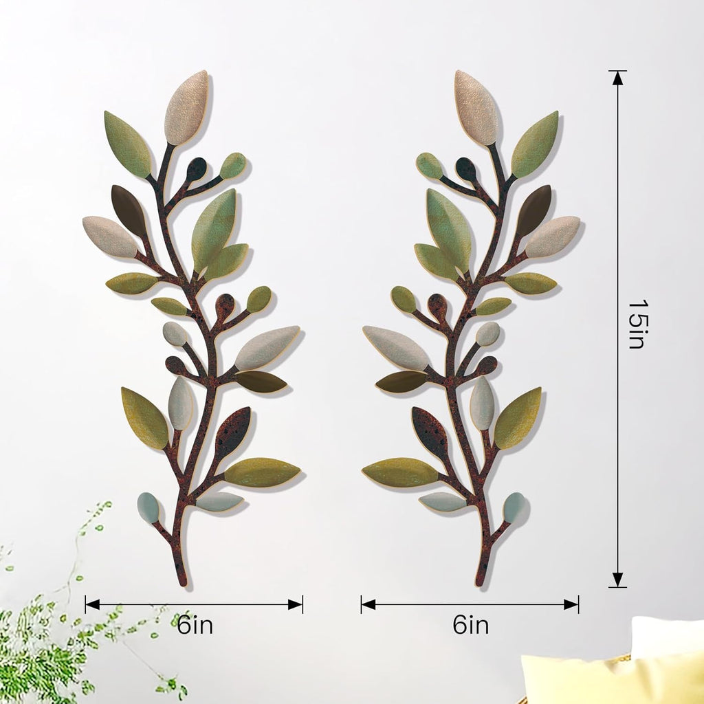 Zzbakress 2 Pcs Colorful Tree Leaf Wall Art Decor Vine Home Wall Decor Olive Branch Leaf Wall Decoration Large Wall Decor for Bedroom, Living Room, Wall Sculptures Indoor Outdoor (Unique)