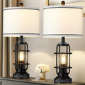 Modern Table Lamps, Industrial 3-Way Dimmable Bedside Lamp with USB A+C Ports & AC Outlet, Touch Control Rustic Nightstand Lamp LED Night Light for Living Room Bedroom Decor Home(4 Bulbs Included)