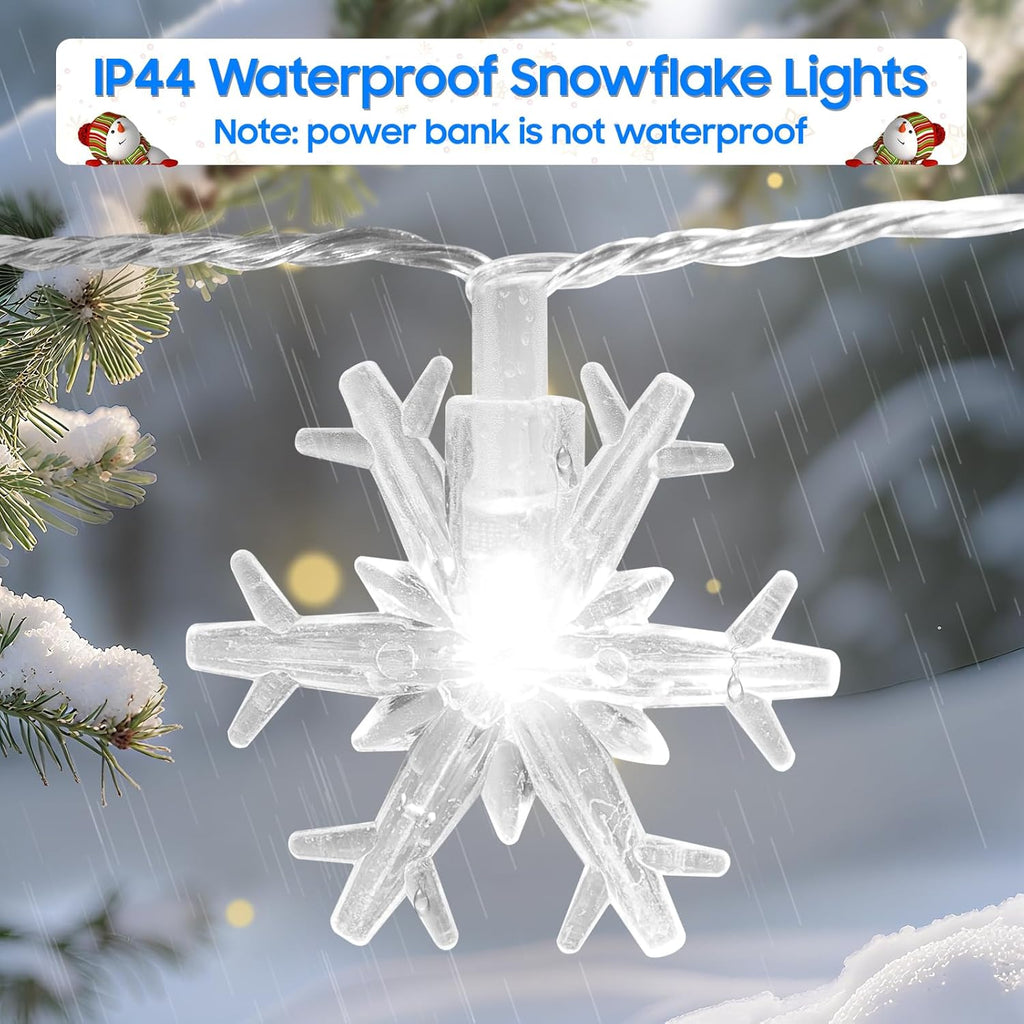 Christmas Lights, 20FT 40 LED Snowflake String Lights Battery Operated, Rechargeable Fairy Lights Battery Operated with 8 Modes for Bedroom Patio Room Party Xmas Tree Decor Home Decorations,Cool White