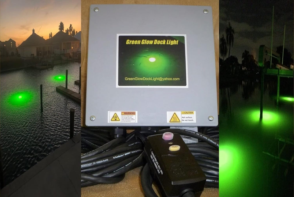 Barnacle Burning Lamps & Saltwater Approved 14,000 Lumens Each, Brilliant Green Double Lamp Underwater Fish Lights, with 50' Cords (28,000 Total Lumens)