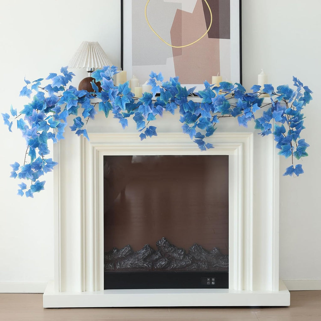 mizii 5 Packs 360" Artificial Vines Blue Ivy Garland Realistic Fake Vine Silk Leaves Faux Hanging Plants Greenery Decoration for Outdoors Wedding Party Indoor Mantle Bedroom Home Decor (Blue Ivy)