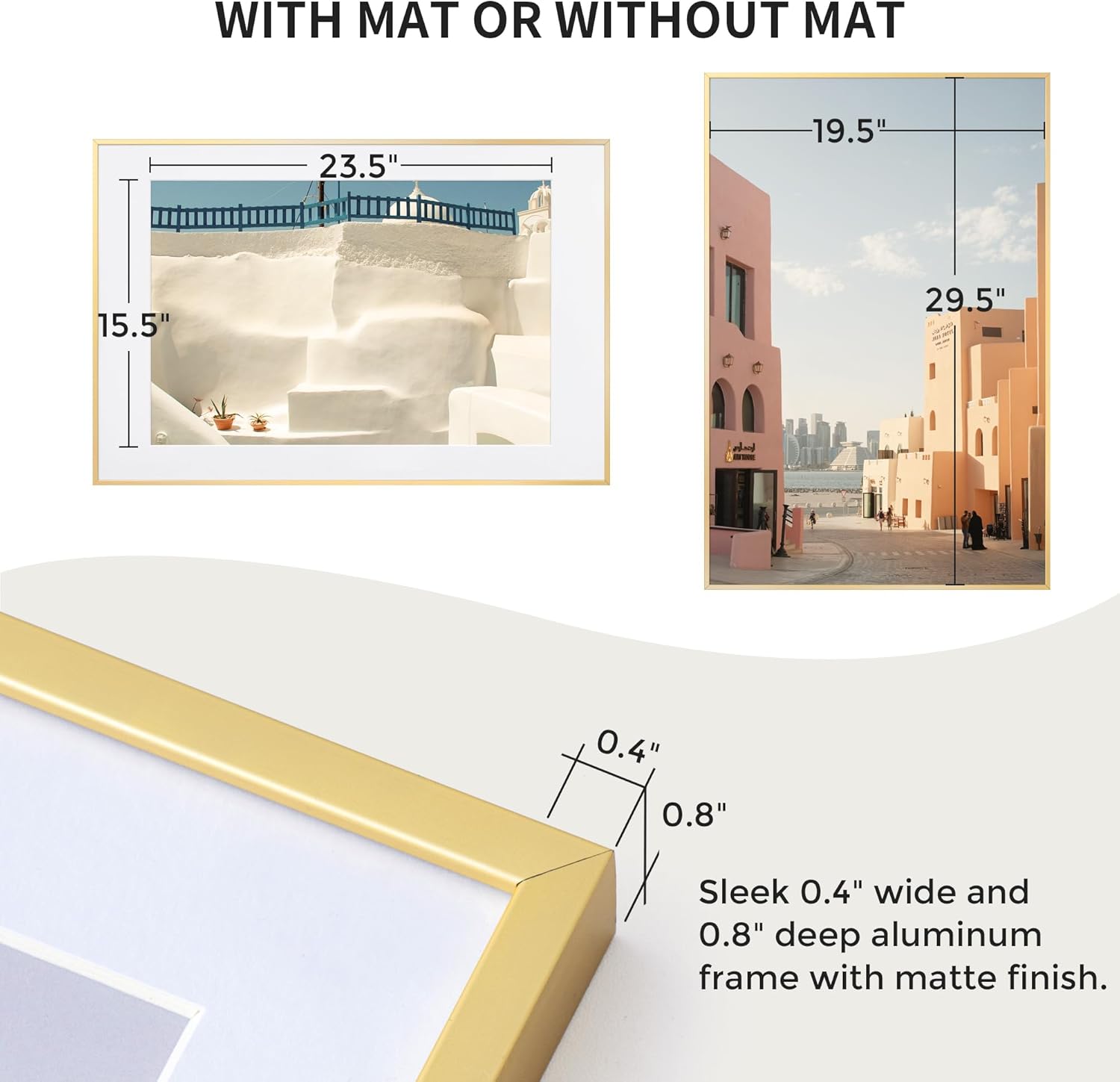 20x30 Metal Picture Frame with 16x24 Mat, Brushed Aluminum Finish, Tempered Glass Front, and Attached Hanging Hardware - Versatile Wall Display Frames for Vertical or Horizontal Orientation(Rose Gold,