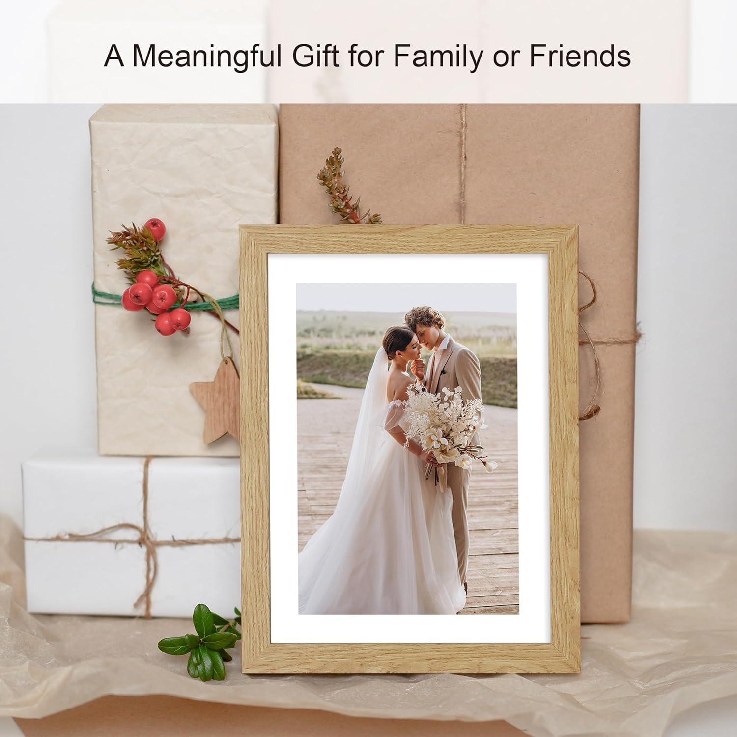 10x14 Picture Frame Set of 4, Made of Glass and Natural Oak Wooden Frame, Display 8x12 Pictures with Mat or 30 x 40cm Diamond Painting Art without Mat for Wall Mounting, Gallery Photo Frames