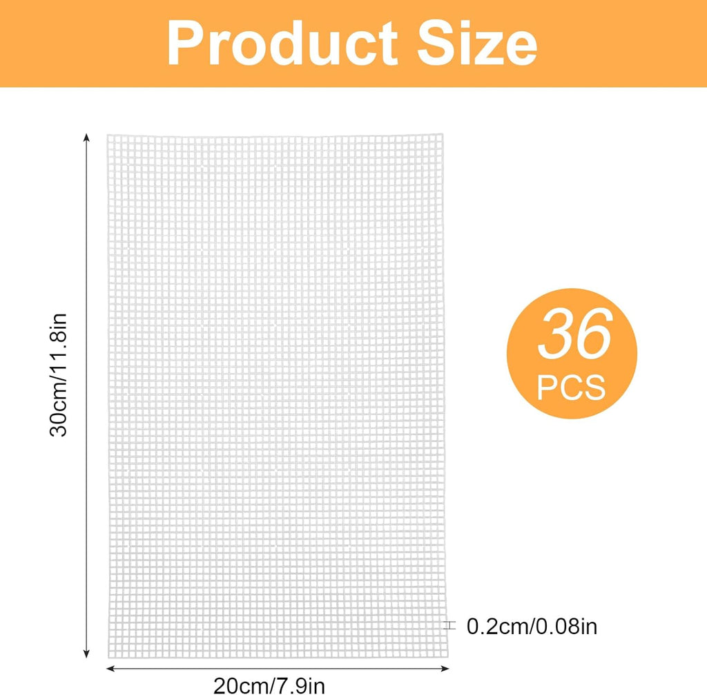 36PCS 4 Count Plastic Canvas Sheets, 11.8 x 7.9 Inch White Plastic Mesh, Eye Mesh for Embroidery, Knitting, Crochet, Acrylic Yarn Crafts, DIY Aquarium Dividers, Needlepoint Canvas