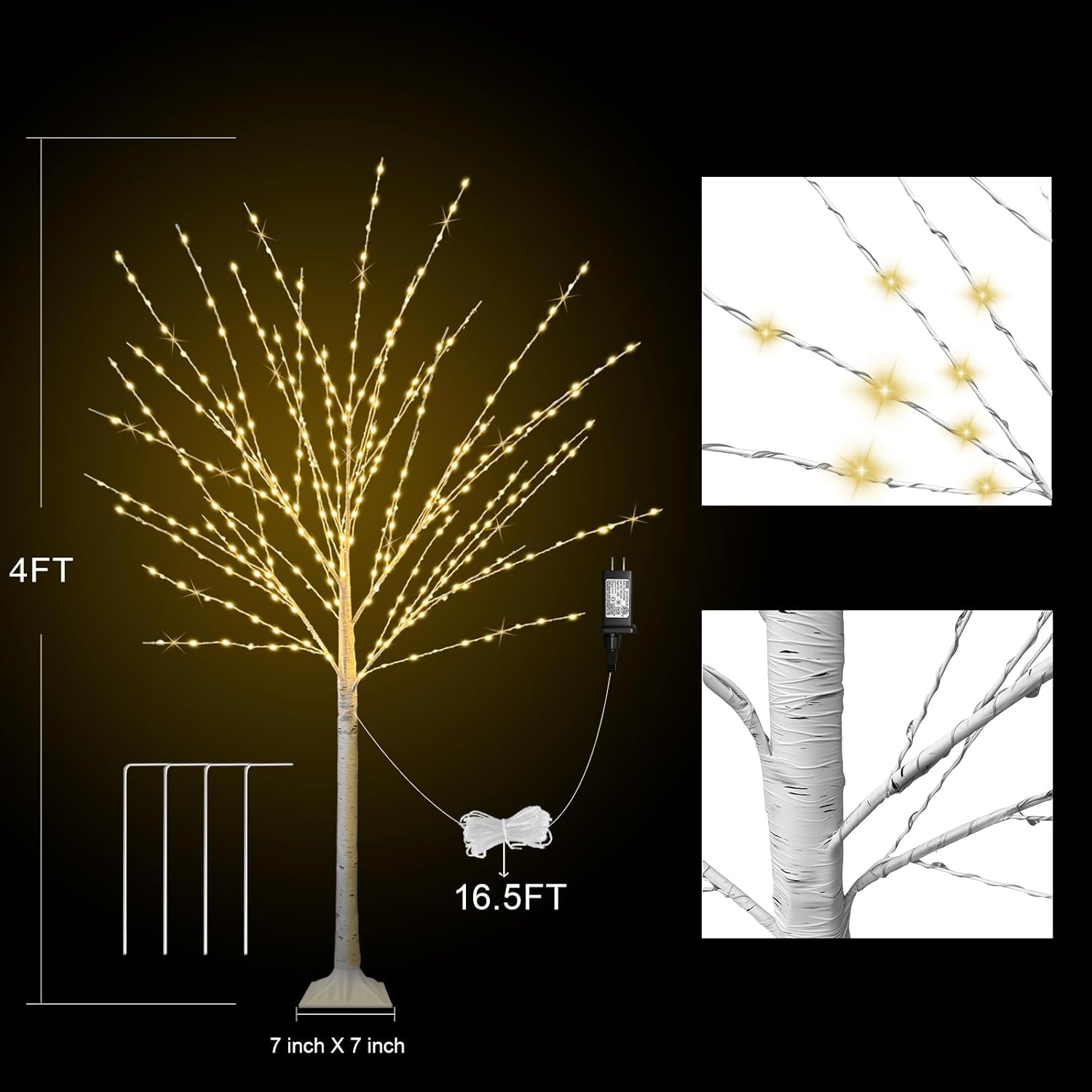 2Pack 4FT Lighted Birch Tree with 400 LED Warm White Lights, 8 Twinkle Modes, Timer, Dimmable Artificial Light Up Twig Christmas Tree for Indoor Outdoor Xmas Holiday Party Decor
