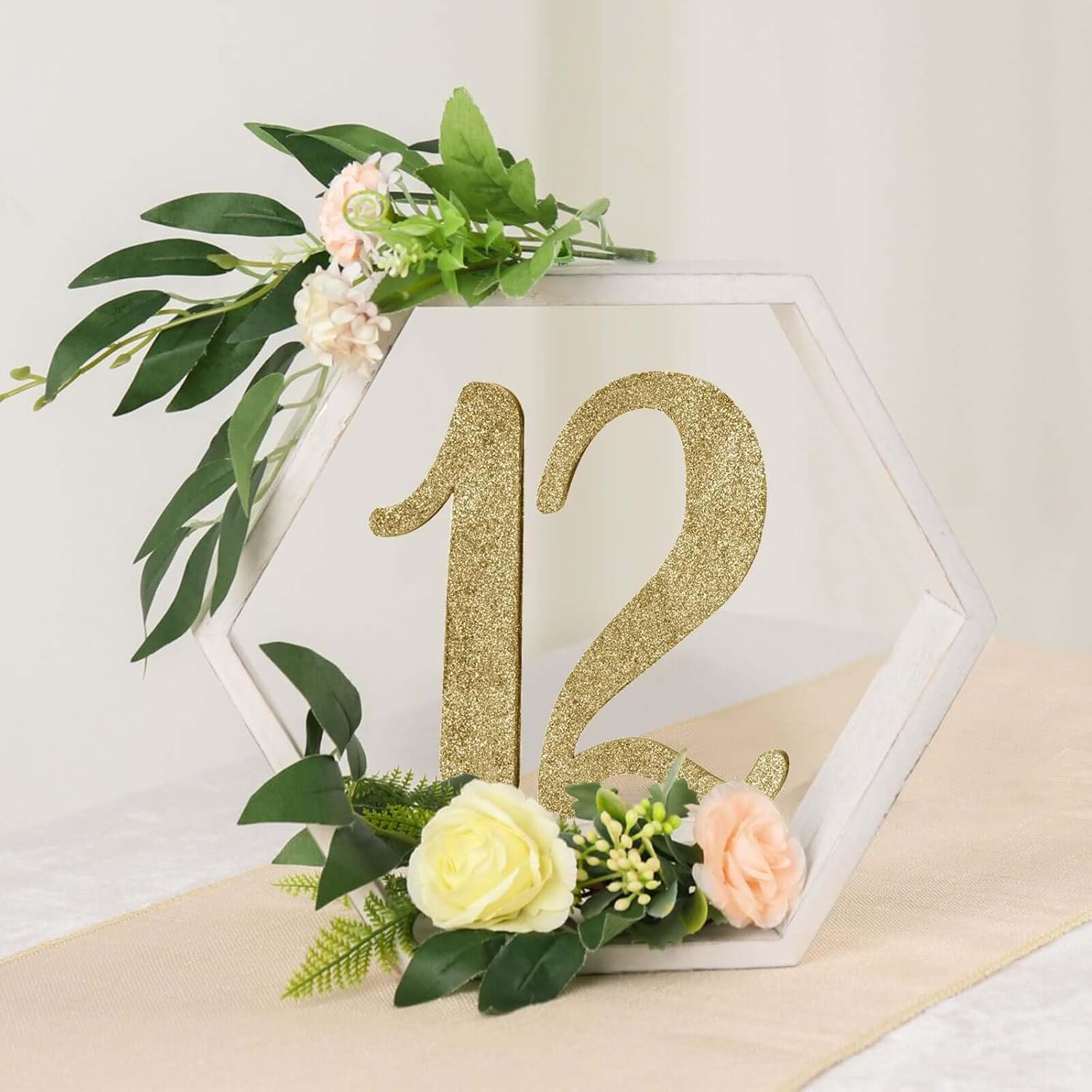 Efavormart 2 Pack | 9" Hexagon Whitewashed Wood Centerpiece, Geometric Terrarium, Honeycomb Storage Shelf