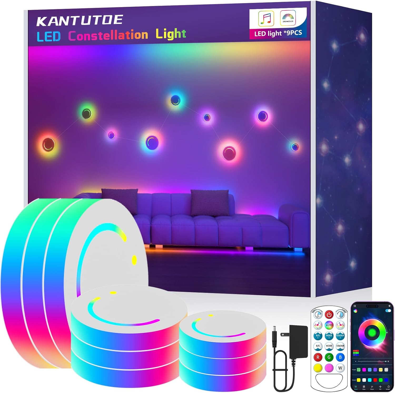 DIY LED Wall Lights, Led Strip Lights, Customizable LED Constellation Light with App & Remote Control, Music Sync, Color-Changing Lighting for Living Room/Home Decor